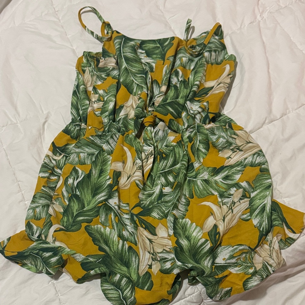 Tropical Leaf Print Romper